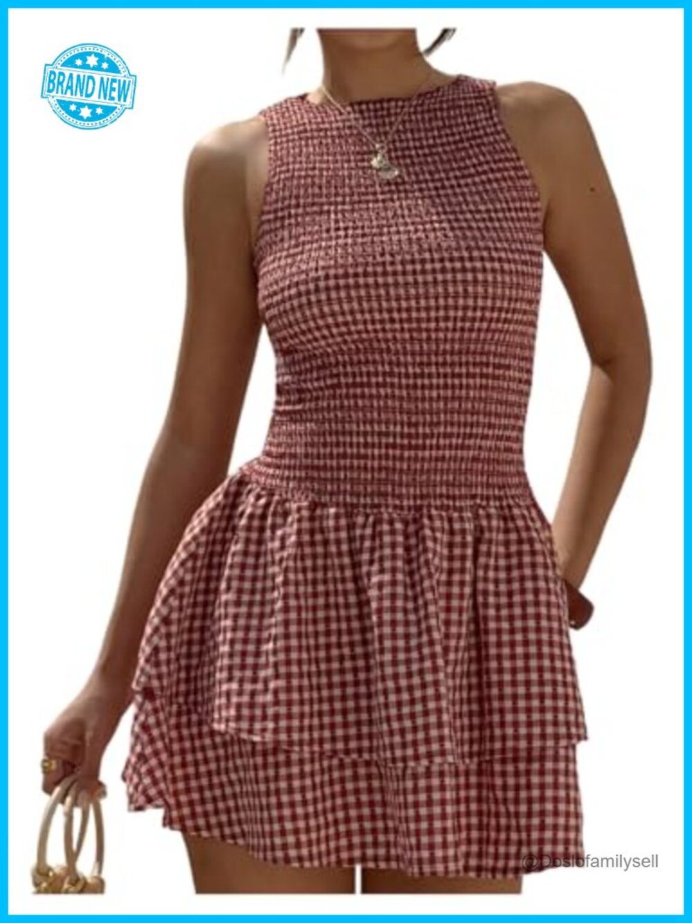 Gingham Mini Dress Smocked Babydoll A-Line Sleeveless Summer Sundress